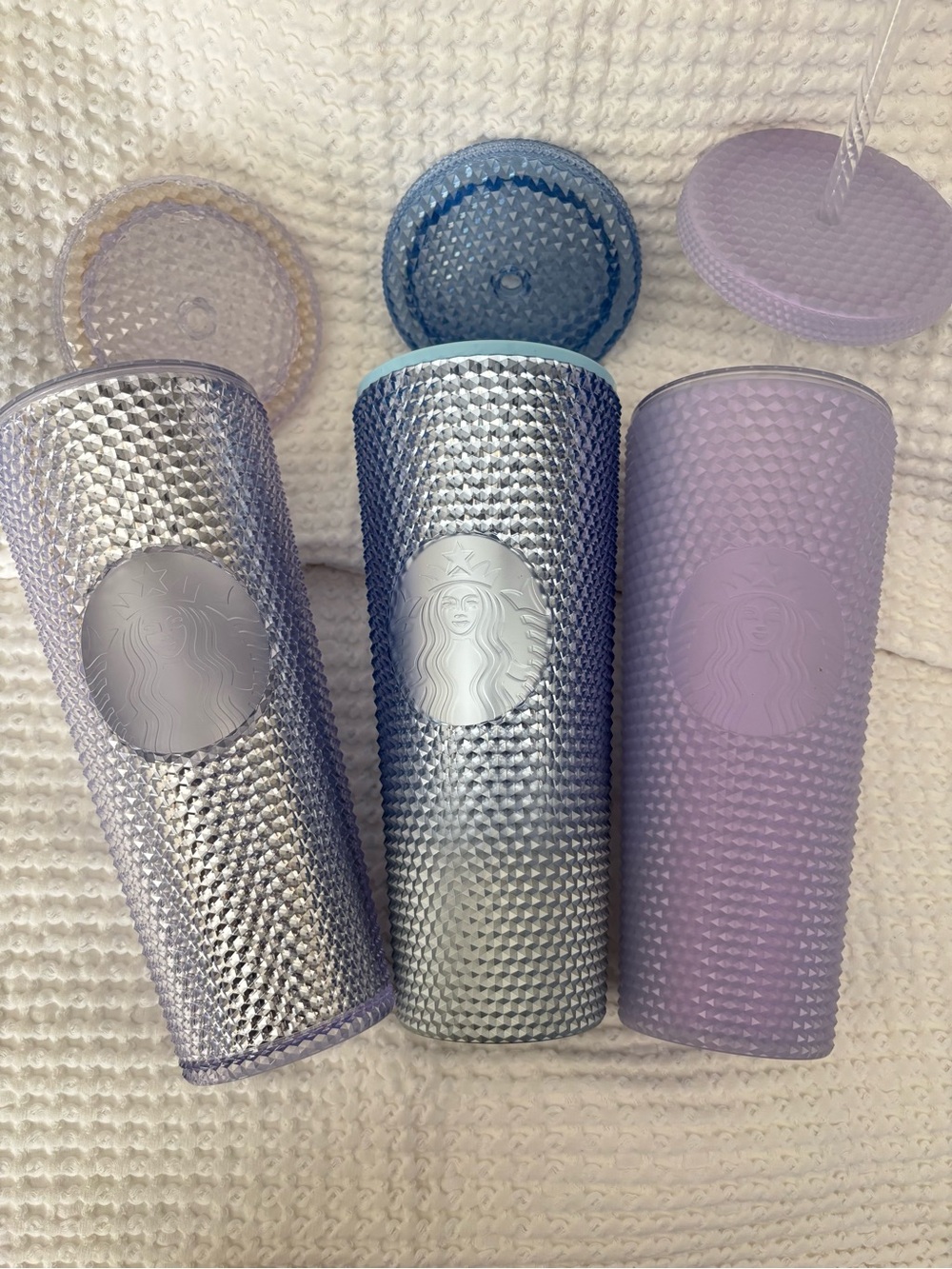 Starbucks Lavender and Iridescent ,Silver Studded Tumbler Trio set of 3 tumblers